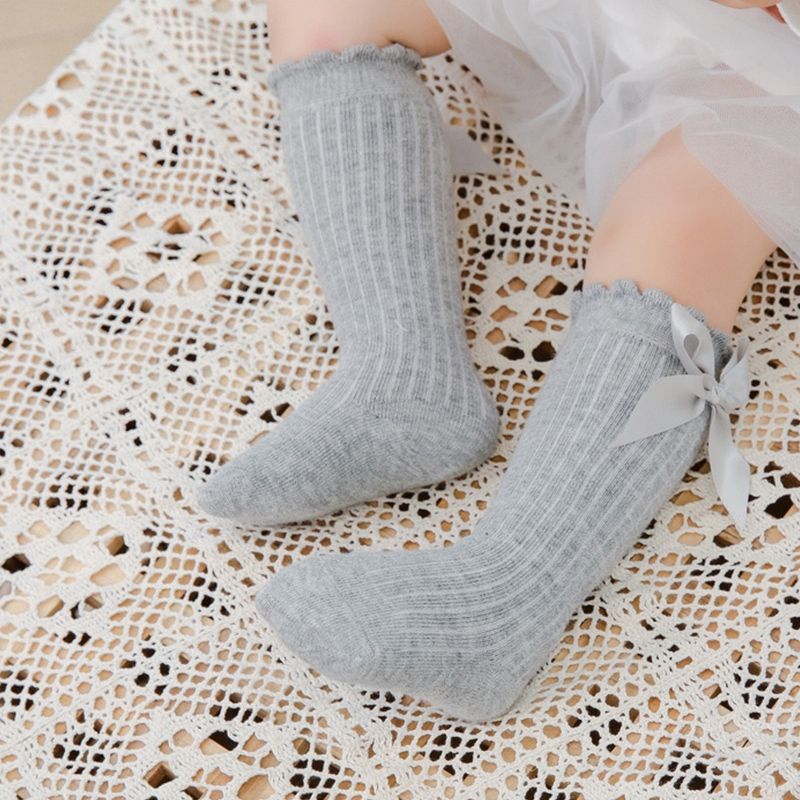Kids Socks Toddlers Girls Big Bow Knee High Long Soft Cotton Lace Baby Socks