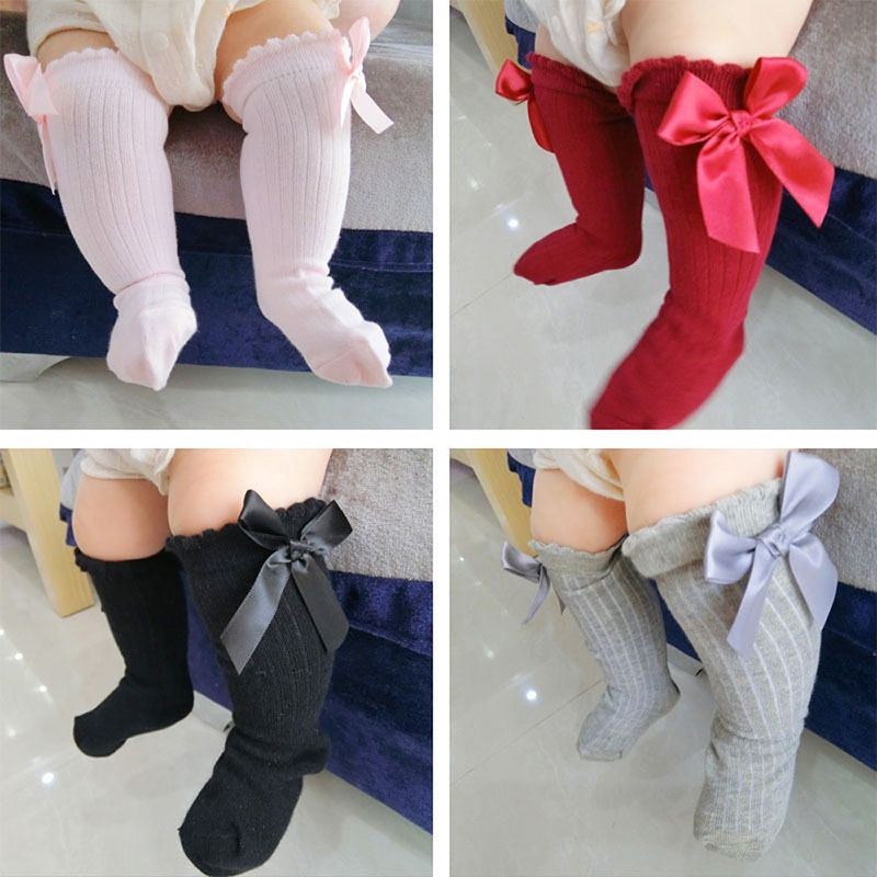 Kids Socks Toddlers Girls Big Bow Knee High Long Soft Cotton Lace Baby Socks
