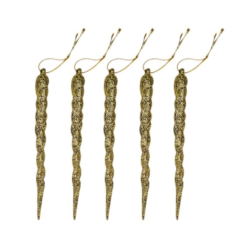 5 Pcs Xmas Tree Hanging Ornament Fake Icicle Prop Winter New Year Party Christmas Tree Hanging Decoration,Gold