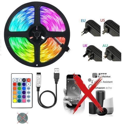 LED Strip Lights Bar Bluetooth Infrared 44 Key RGB 5050 Fita 16.4-98.4 Inch TV Computer Bedroom Background Christmas Decoration-24-Key Controller-18LED 5050-5M 16.4ft-