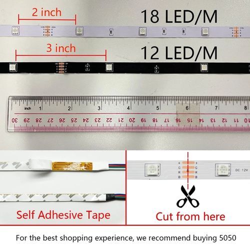LED Strip Lights Bar Bluetooth Infrared 44 Key RGB 5050 Fita 16.4-98.4 Inch TV Computer Bedroom Background Christmas Decoration-24-Key Controller-18LED 5050-5M 16.4ft-
