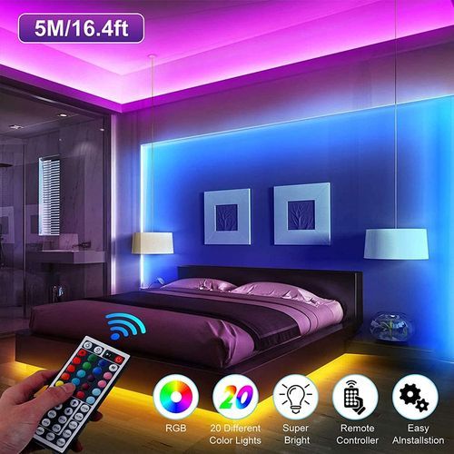 LED Strip Lights Bar Bluetooth Infrared 44 Key RGB 5050 Fita 16.4-98.4 Inch TV Computer Bedroom Background Christmas Decoration-24-Key Controller-18LED 5050-5M 16.4ft-