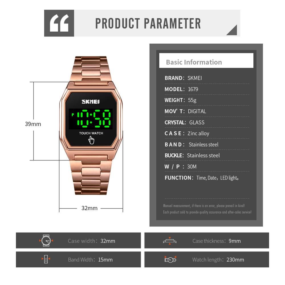 Date Time Womens Watches LED Touch Digital Wristwatches Slim Lady Watch