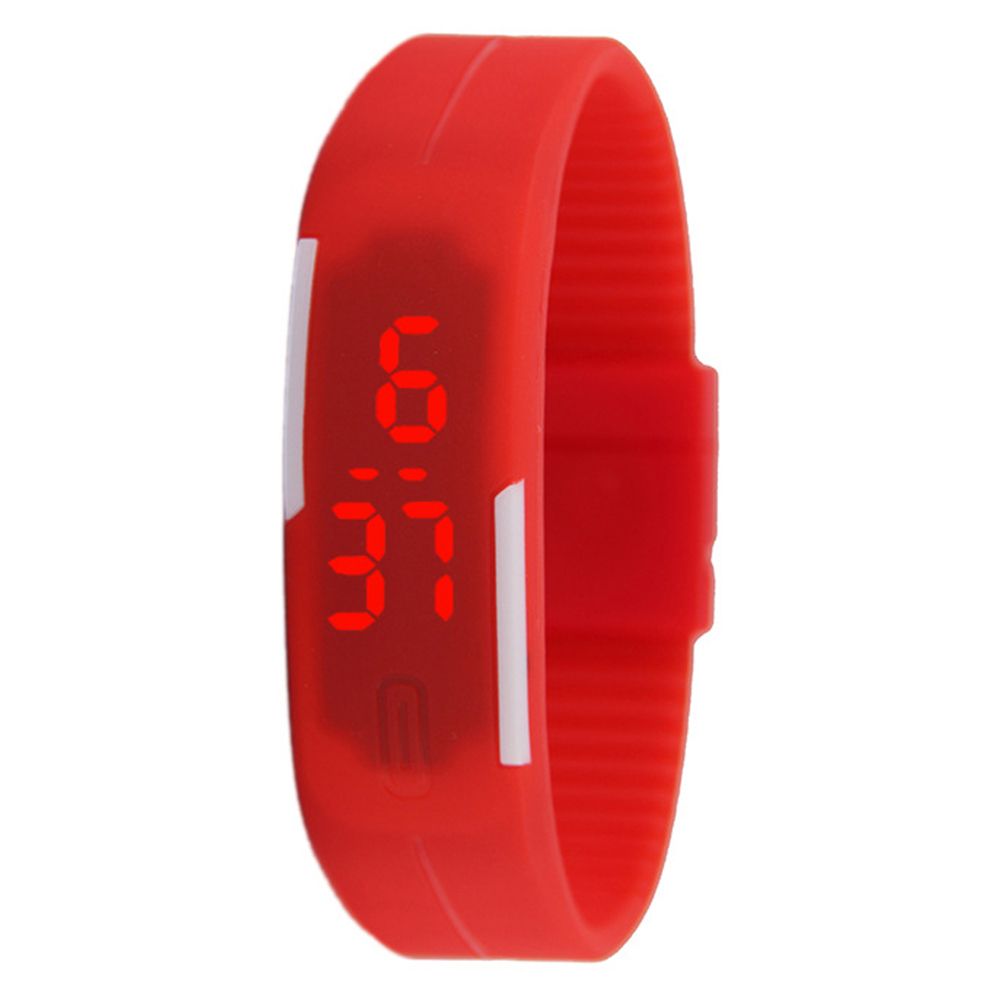 Sports Thin Strap LED Time Date Display Children Kids-Red