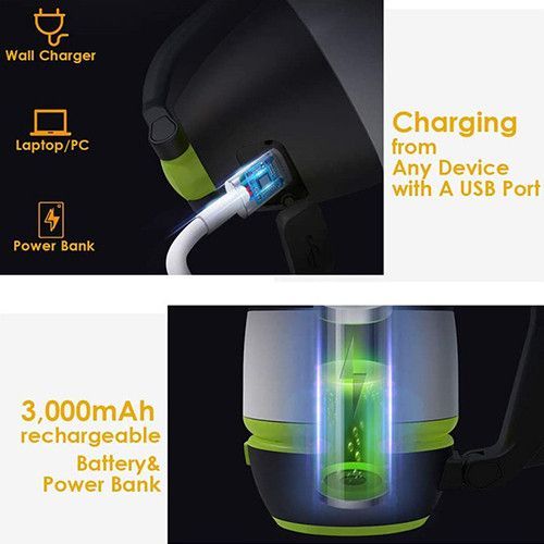 3 In 1 USB Rechargeable Waterproof LED Torch Desk Lamp Green