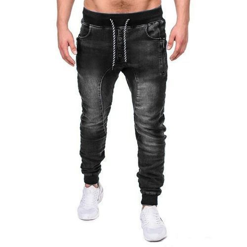(Black+Blue)=28,350 Men's Jeans Zipper Ripped Holes Trouser Pants