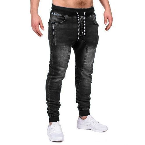 (Black+Blue)=28,350 Men's Jeans Zipper Ripped Holes Trouser Pants