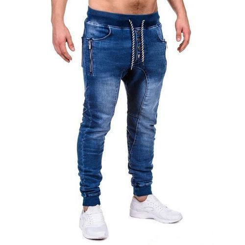 (Black+Blue)=28,350 Men's Jeans Zipper Ripped Holes Trouser Pants