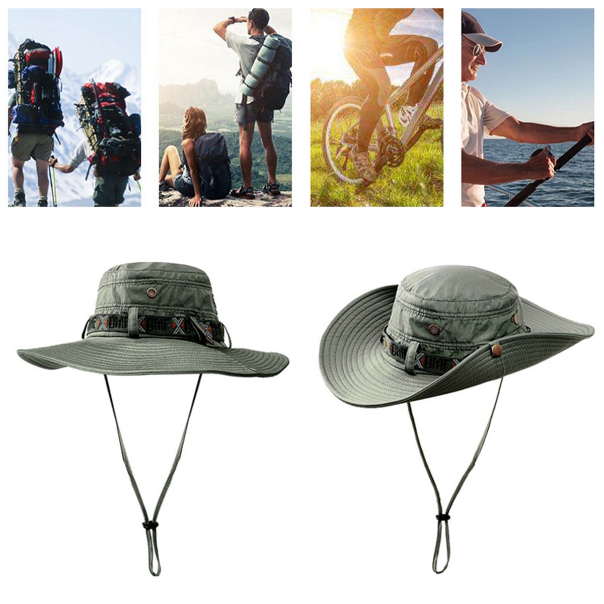 Men Sun Hat Fasten String Big Brim Men Sun Hat Green