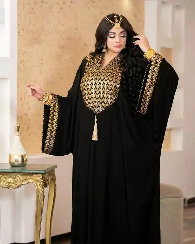{MijaGrace} Women's Modest Middle East Large Loosed Kurti Abaya Muslim Dress With Headscarf - BLACK
