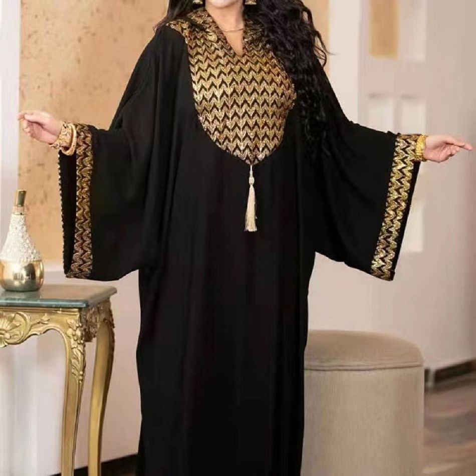{MijaGrace} Women's Modest Middle East Large Loosed Kurti Abaya Muslim Dress With Headscarf - BLACK