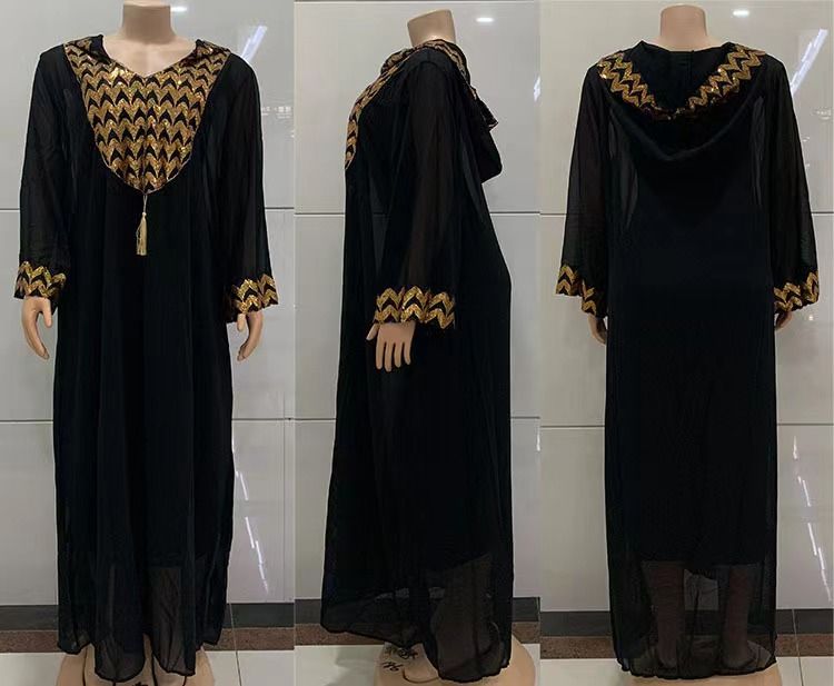 {MijaGrace} Women's Modest Middle East Large Loosed Kurti Abaya Muslim Dress With Headscarf - BLACK