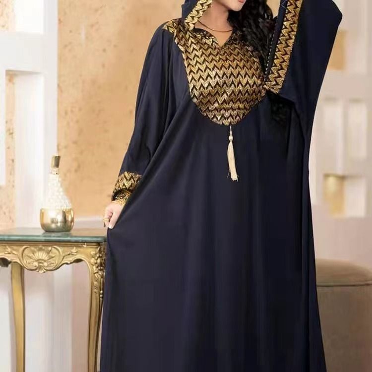{MijaGrace} Women's Modest Middle East Large Loosed Kurti Abaya Muslim Dress With Headscarf - BLACK