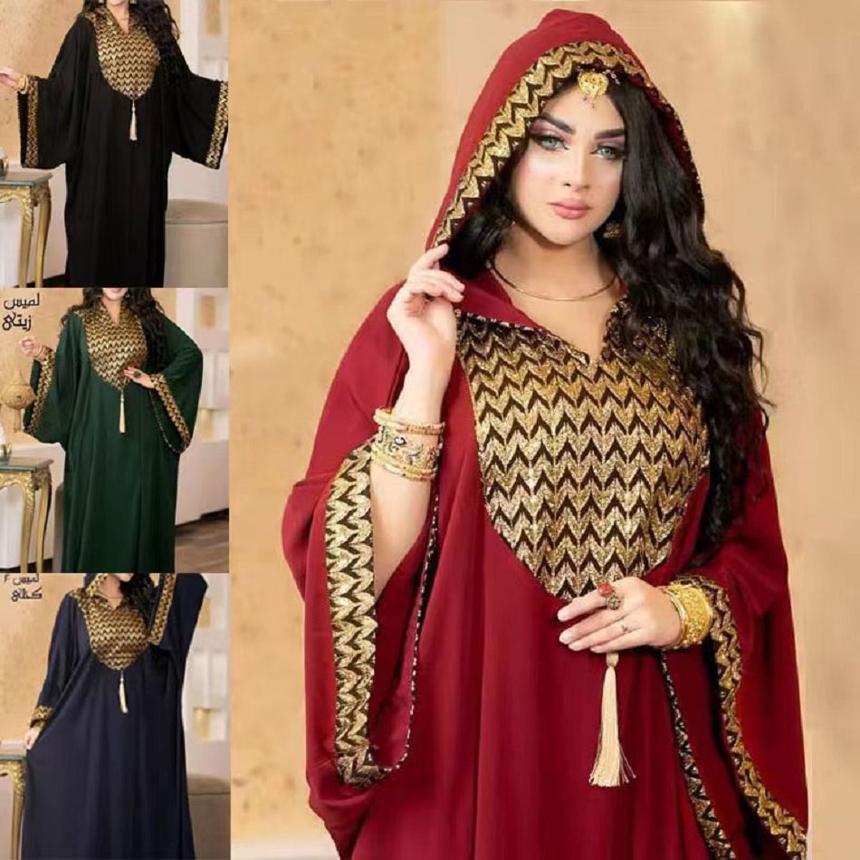 {MijaGrace} Women's Modest Middle East Large Loosed Kurti Abaya Muslim Dress With Headscarf - BLACK