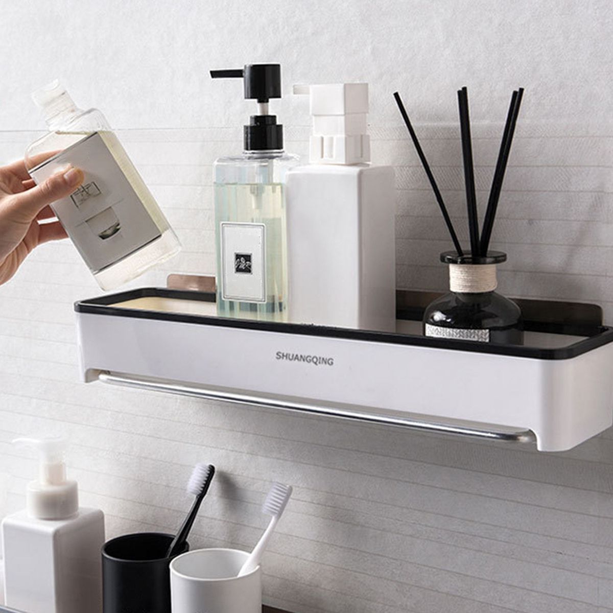 Shower Shelves With Towel Bar Adhesive Bathroom Shelf Wall