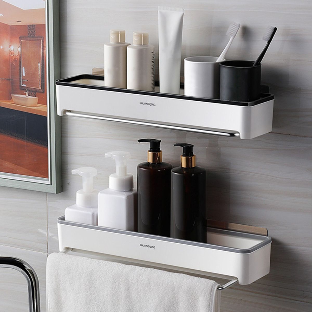 Shower Shelves With Towel Bar Adhesive Bathroom Shelf Wall