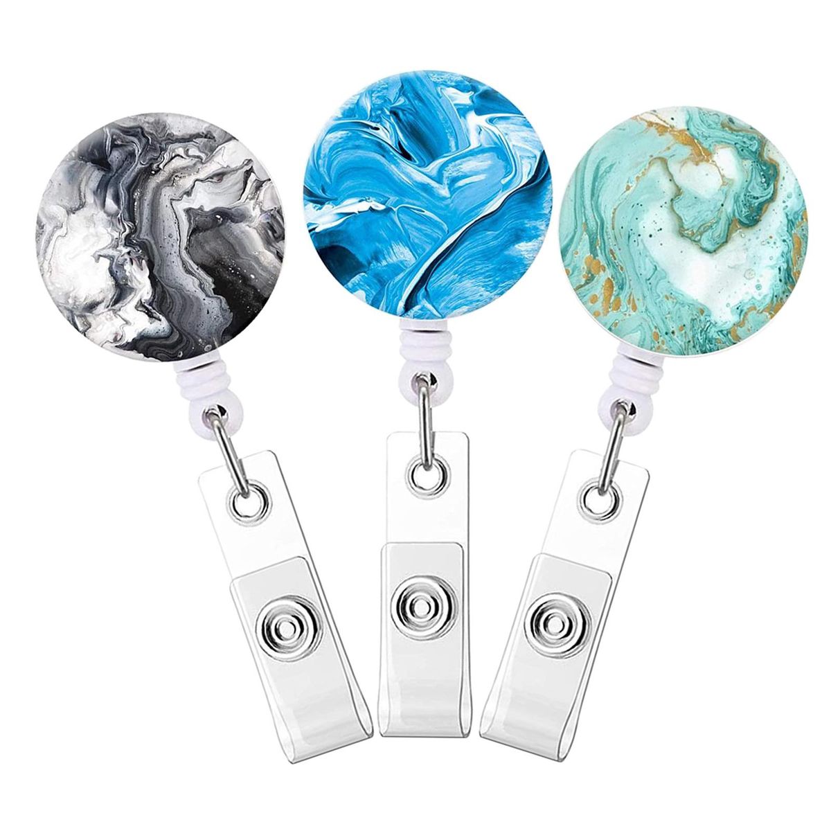 Pull Keychain Retractable ID Holders Card Identity  3pcs A
