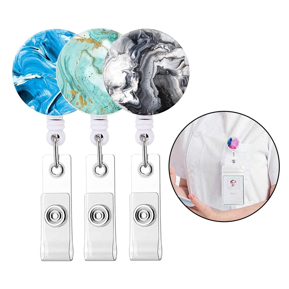 Pull Keychain Retractable ID Holders Card Identity  3pcs A