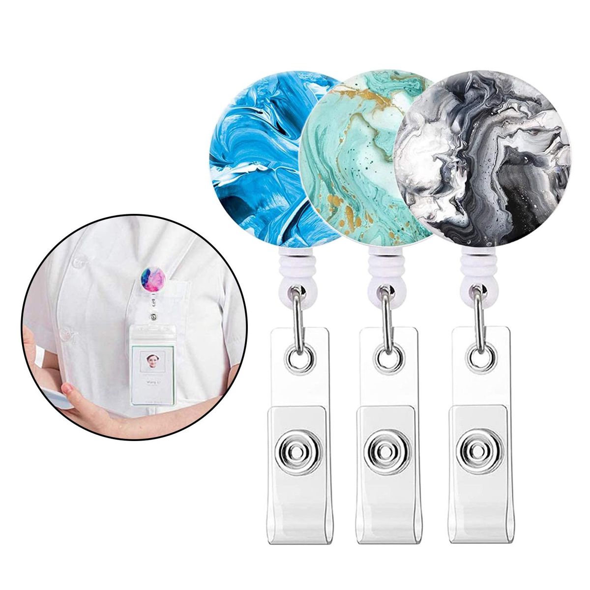 Pull Keychain Retractable ID Holders Card Identity  3pcs A