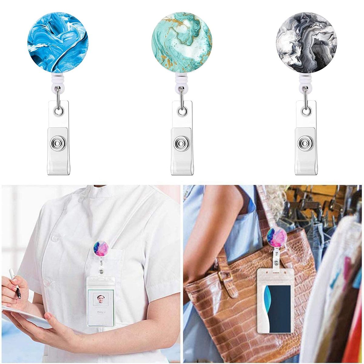 Pull Keychain Retractable ID Holders Card Identity  3pcs A