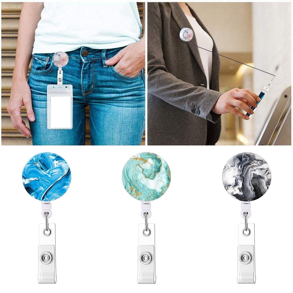 Pull Keychain Retractable ID Holders Card Identity  3pcs A