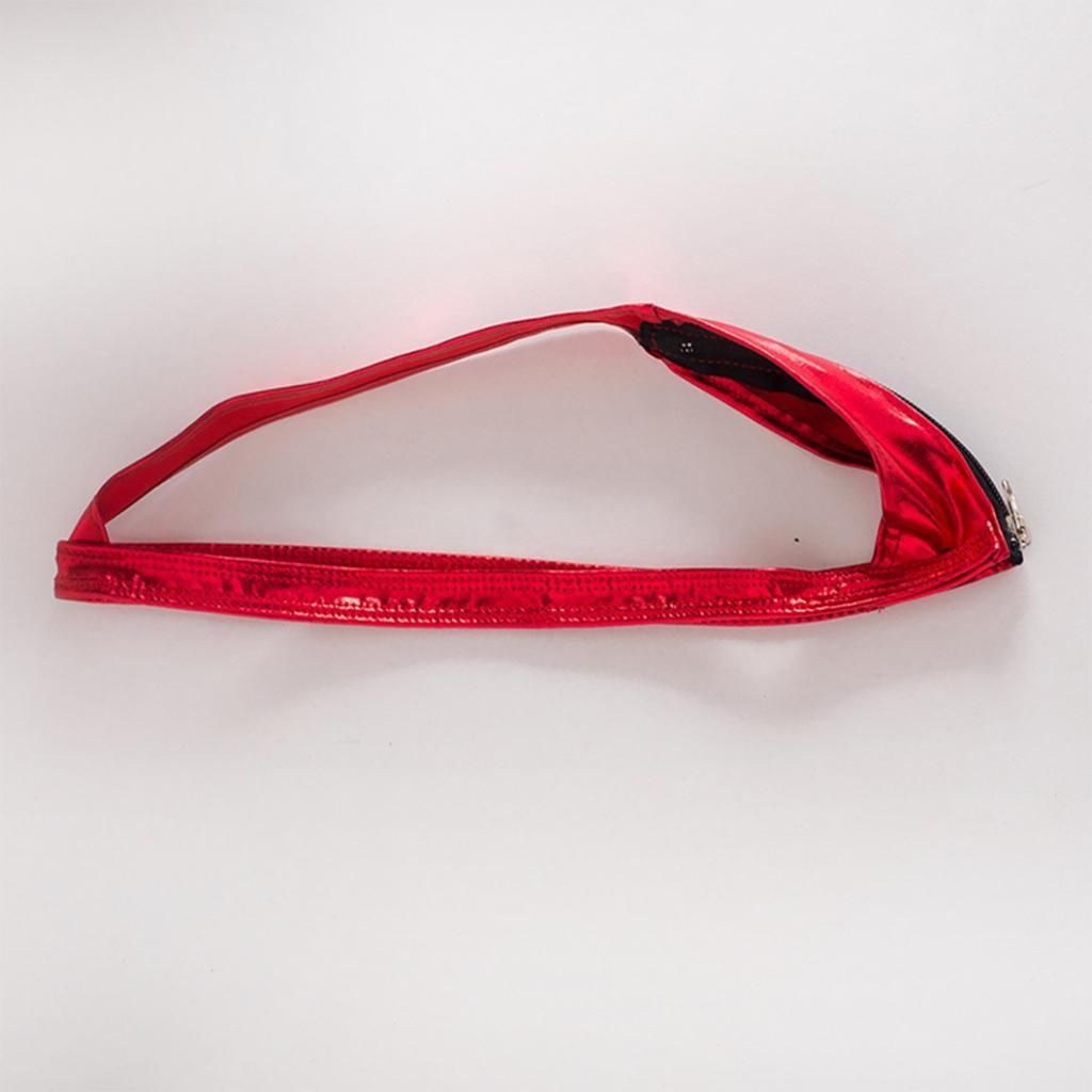 Womens Leather Zip Up Open Front Thong G String Nightwear - , 66 Red
