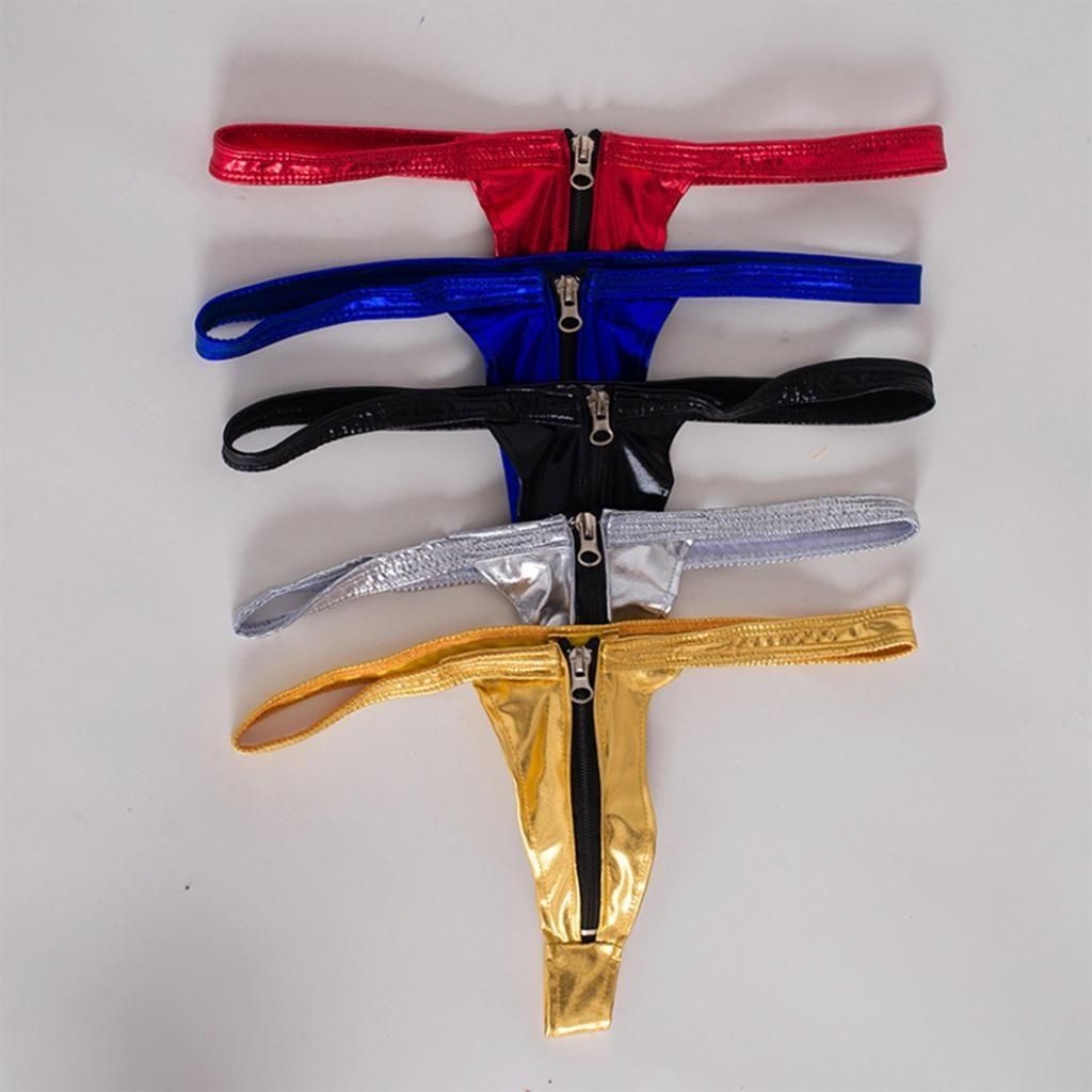 Womens Leather Zip Up Open Front Thong G String Nightwear - , 66 Red