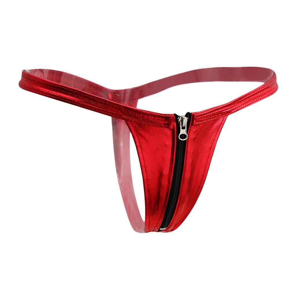 Womens Leather Zip Up Open Front Thong G String Nightwear - , 66 Red