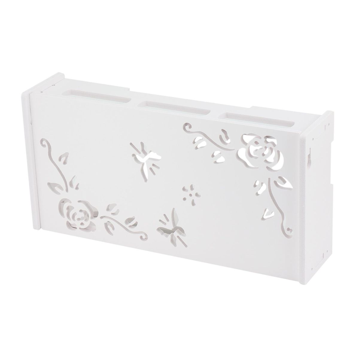 White Floating TV Stand, Wall-Mounted WiFi Router(Flower Pat
