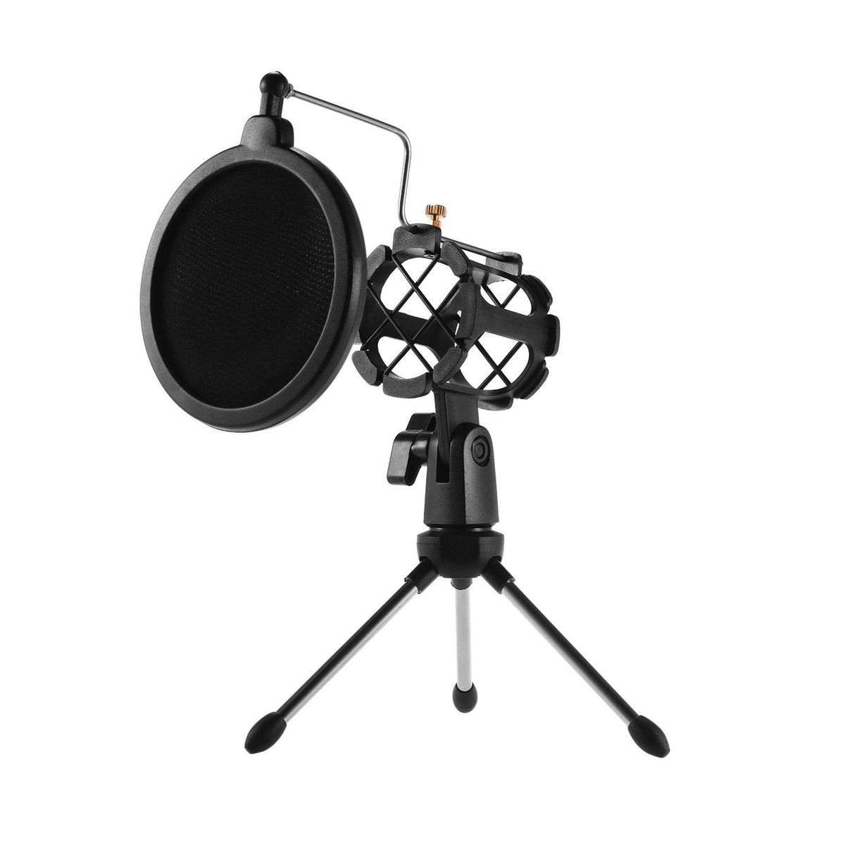 Mini Desktop Microphone Stand + Shock Mount Mic Holder + Pop Filter Kit for Studio Recording Online Broadcasting Chatting Singing Meeting
