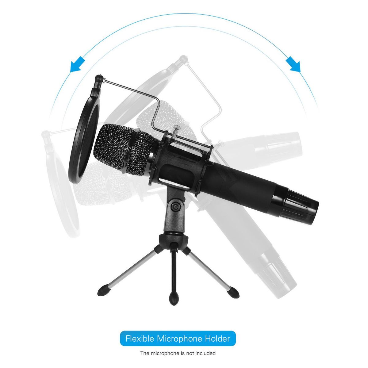 Mini Desktop Microphone Stand + Shock Mount Mic Holder + Pop Filter Kit for Studio Recording Online Broadcasting Chatting Singing Meeting