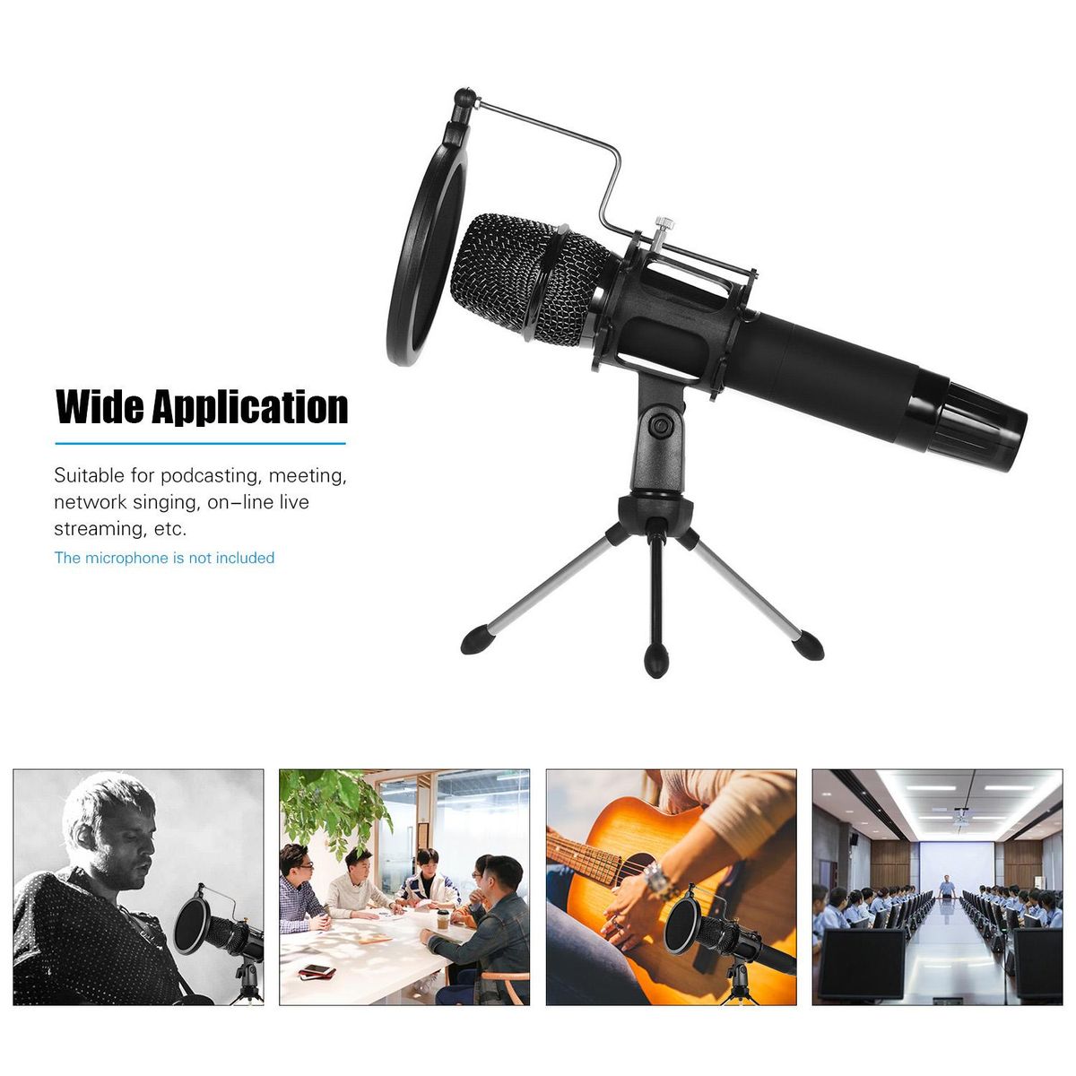 Mini Desktop Microphone Stand + Shock Mount Mic Holder + Pop Filter Kit for Studio Recording Online Broadcasting Chatting Singing Meeting