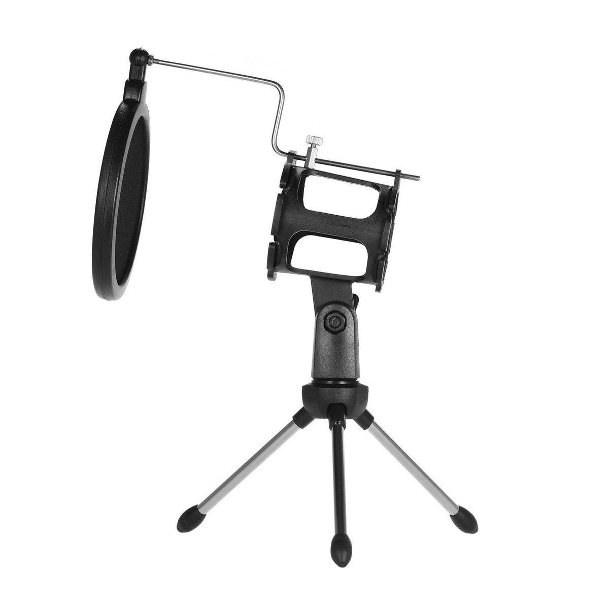 Mini Desktop Microphone Stand + Shock Mount Mic Holder + Pop Filter Kit for Studio Recording Online Broadcasting Chatting Singing Meeting