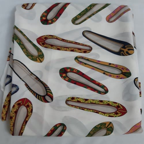 White Based Shoe Patterned Chiffon Fabric In 4 Yards