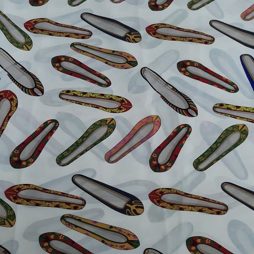 White Based Shoe Patterned Chiffon Fabric In 4 Yards