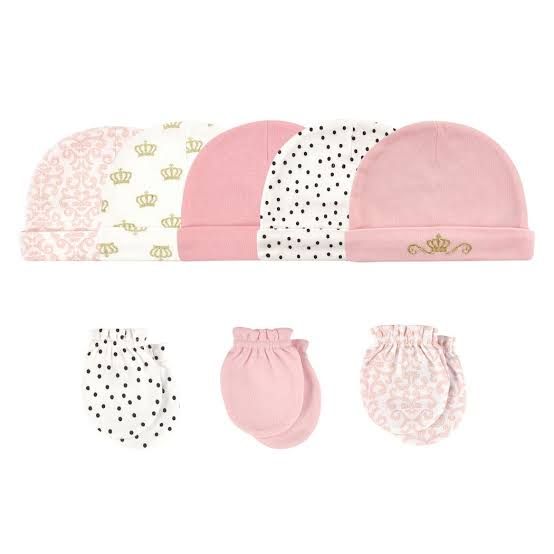 Baby Girl Mittens And Caps Gift  Set Of 8