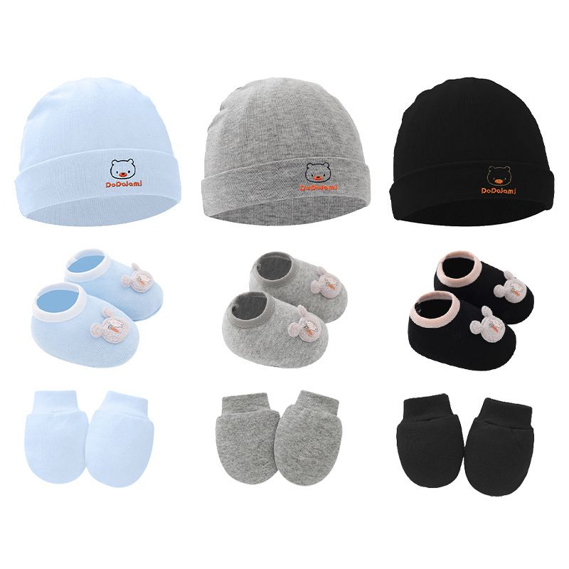 3pcs Cotton Baby Beanie For Newborn Baby Bonnet Gloves Socks Set Baby Hat For Girl Boy Born Gift Cartoon Cap H
