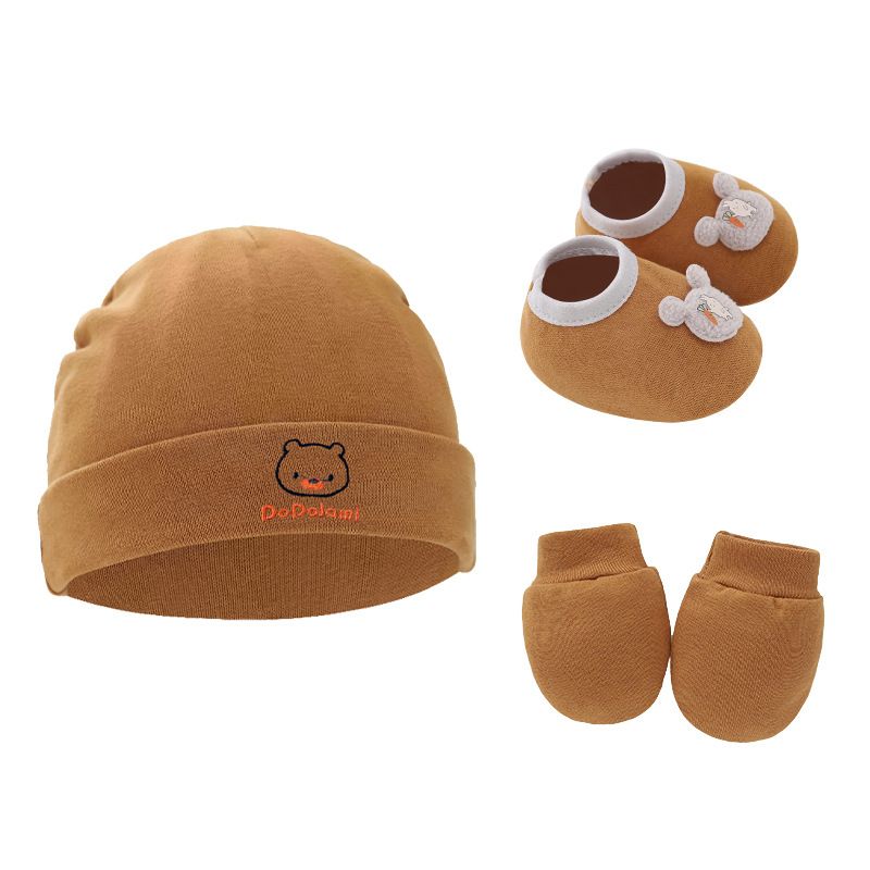3pcs Cotton Baby Beanie For Newborn Baby Bonnet Gloves Socks Set Baby Hat For Girl Boy Born Gift Cartoon Cap H