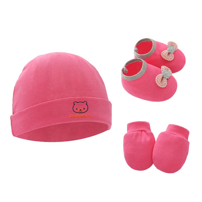 3pcs Cotton Baby Beanie For Newborn Baby Bonnet Gloves Socks Set Baby Hat For Girl Boy Born Gift Cartoon Cap H