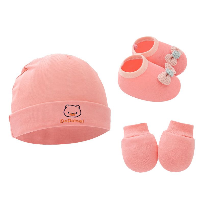 3pcs Cotton Baby Beanie For Newborn Baby Bonnet Gloves Socks Set Baby Hat For Girl Boy Born Gift Cartoon Cap H