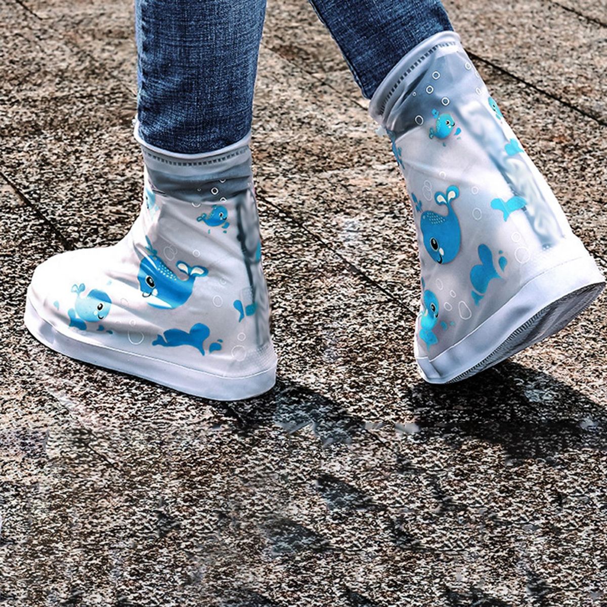 Kids Waterproof Rain Shoe Covers Cartoon Print Rain Boots for Boys Blue