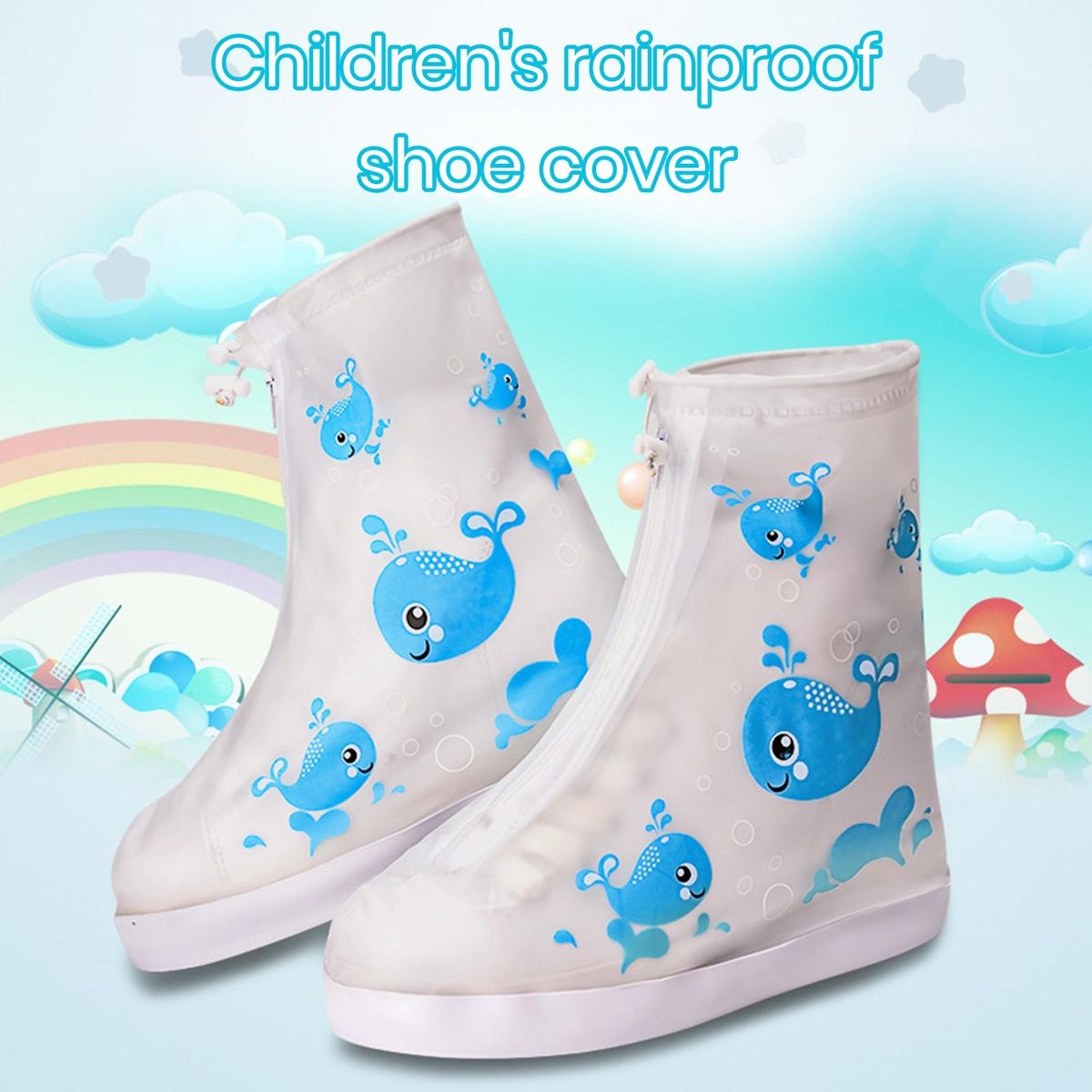Kids Waterproof Rain Shoe Covers Cartoon Print Rain Boots for Boys Blue