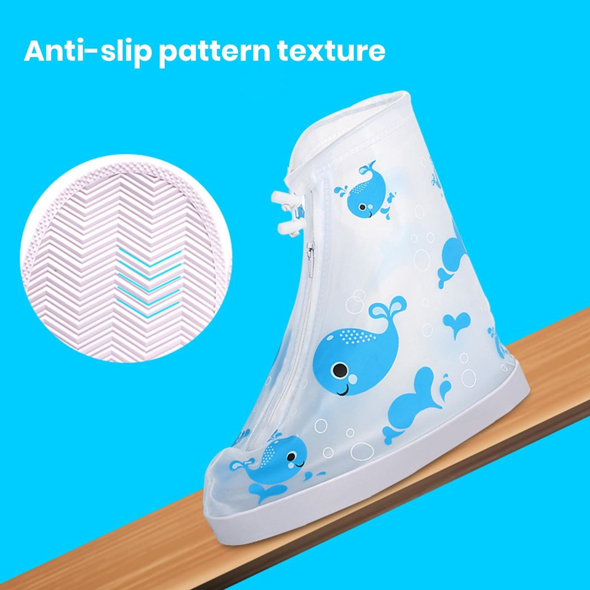 Kids Waterproof Rain Shoe Covers Cartoon Print Rain Boots for Boys Blue