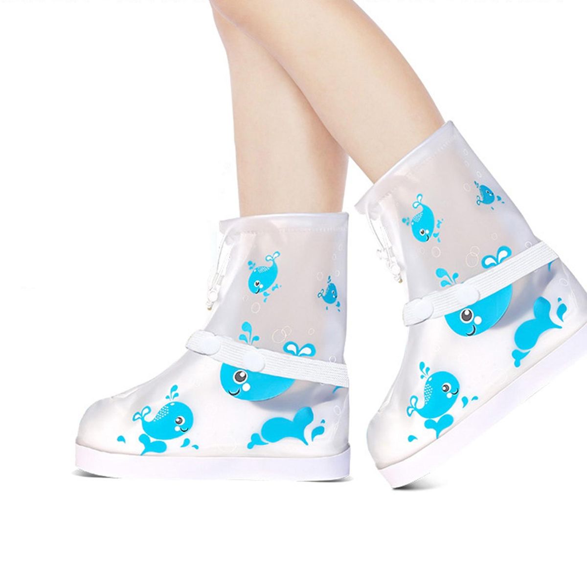 Kids Waterproof Rain Shoe Covers Cartoon Print Rain Boots for Boys Blue