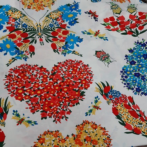White Based Butterfly And Love Flower Patterned Silk In 4yards