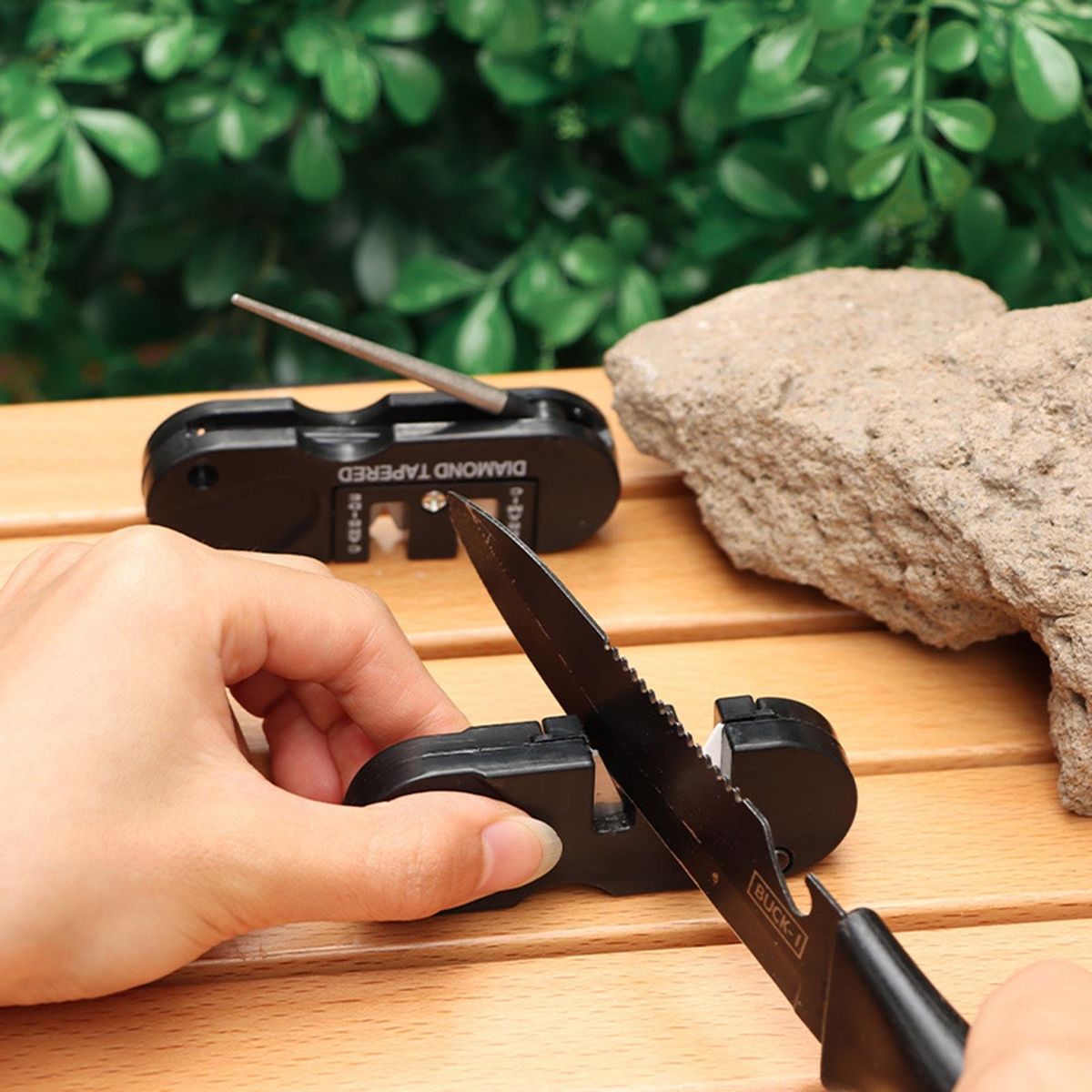 Premium Quality Abs Plastic Sharpener Set Diamond Pocket for Camping Black