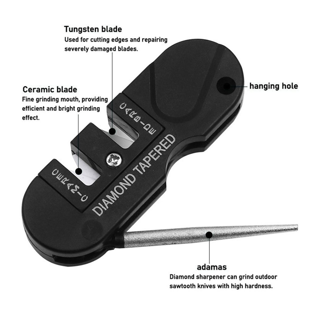 Premium Quality Abs Plastic Sharpener Set Diamond Pocket for Camping Black