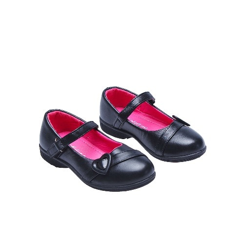 Girl's School Flat Ballerina Shoes - Velcro Strap- Black