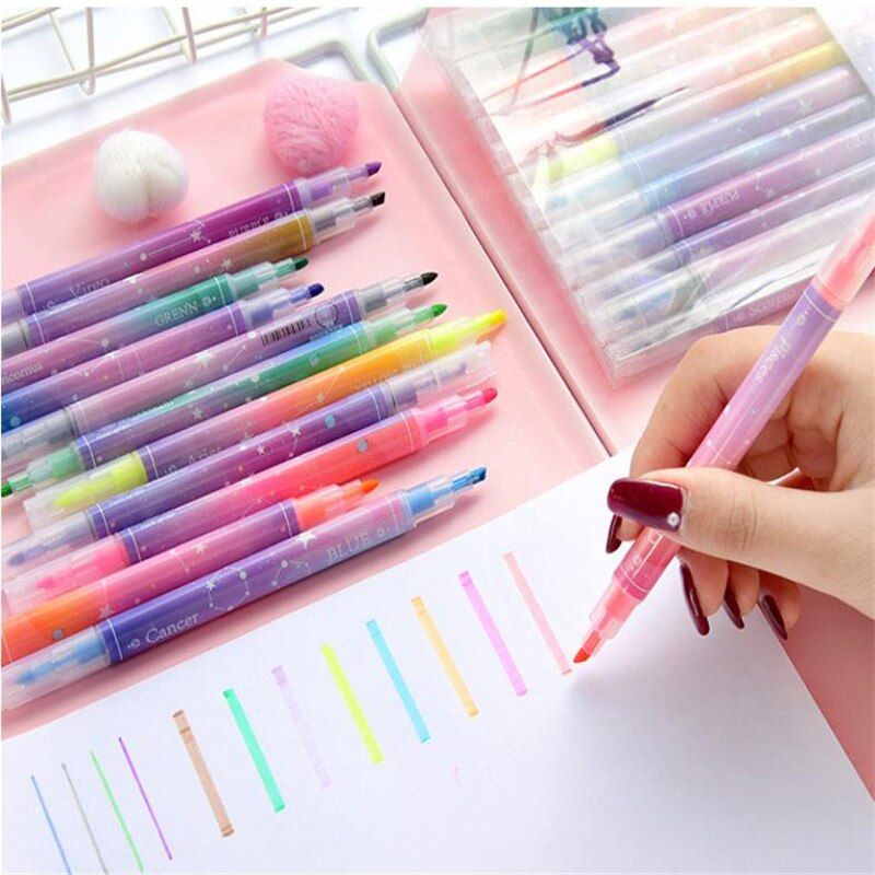 12 Colors Double-headed Highlighter Painting Pen Cute Diary