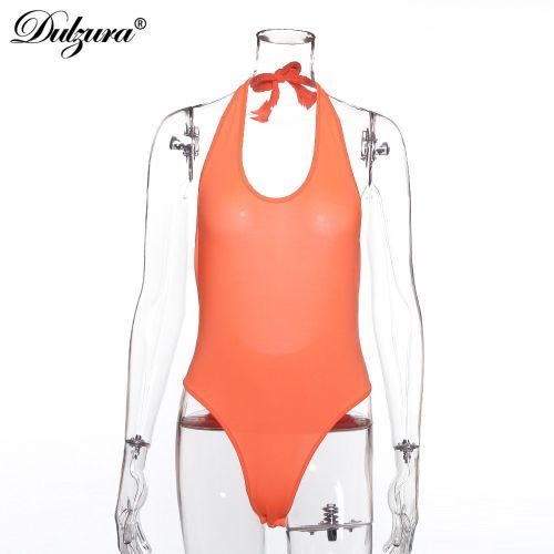Summer Women Bodysuit Backless Sexy Festival Clothes Elegant Body Streetwear One Piece Rompers Hanging Neck Ladies(#Black)